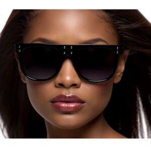 Flat Top Sunglasses Women's Fashion Oversized Square Frame Studded Luxury Trendy